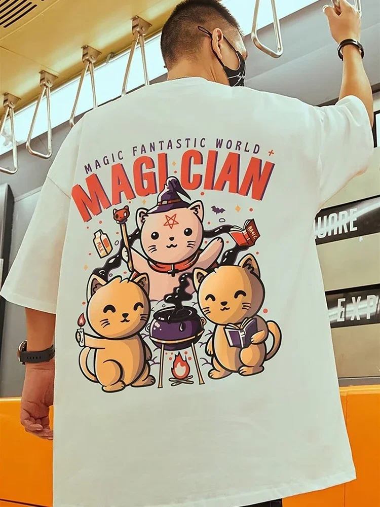 thumbnail image 1 of Camisetas con estampado divertido de Anime Magi Cian Cat para hombre, camisetas casuales de algodón de verano, camisetas de manga corta, camisetas de cuello redondo Y2K, 1 of 5
