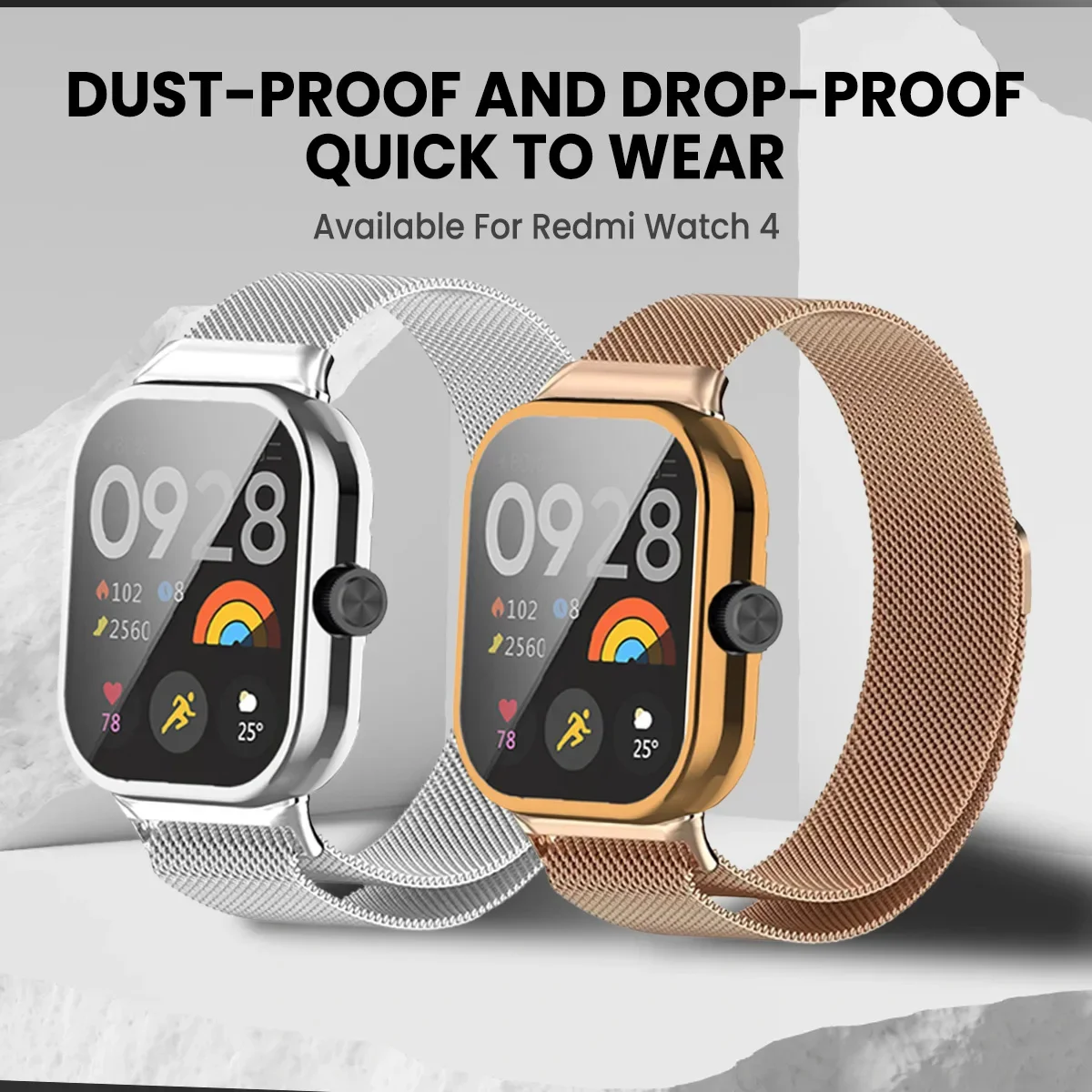 Elegant Metal Strap with TPU Soft Case Screen Protector for Xiaomi Redmi Watch 4 - Milanese Magnetic Watchband Replacement