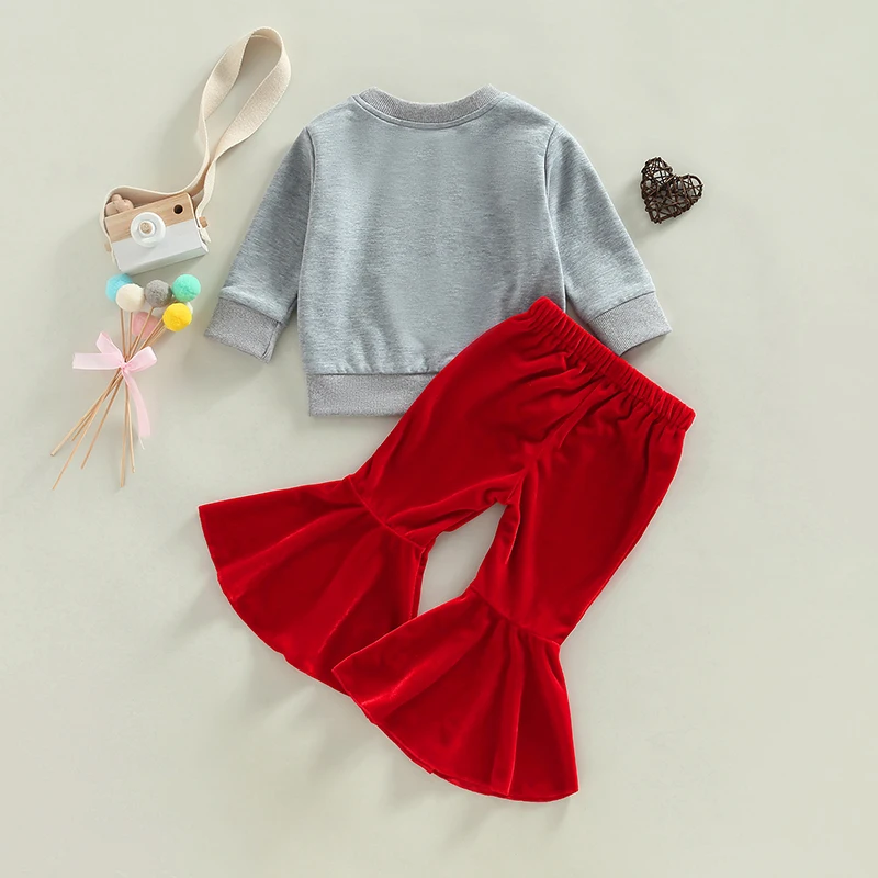 Girls' Valentine's Heart Sweatshirt & Velvet Pants 5
