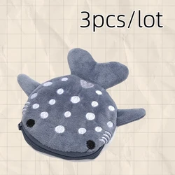 Cartoon Shark Plush Coin Purse: Cute Zippered Pouch with Keyring and Data Cable Organizer (3pcs Gray)