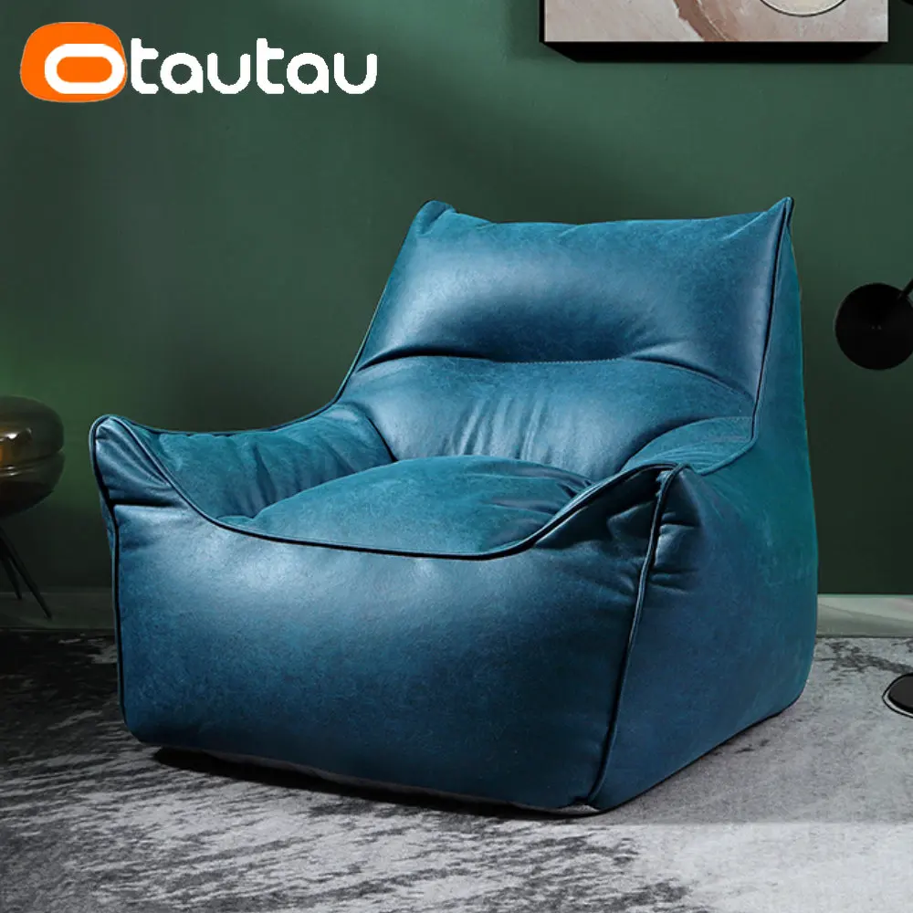 

OTAUTAU Faux Leather Bean Bag Single Sofa Cover No Filler Floor Beanbag Armchair Couch Case Pouf Ottoman Sac Furniture DD27KJ1T