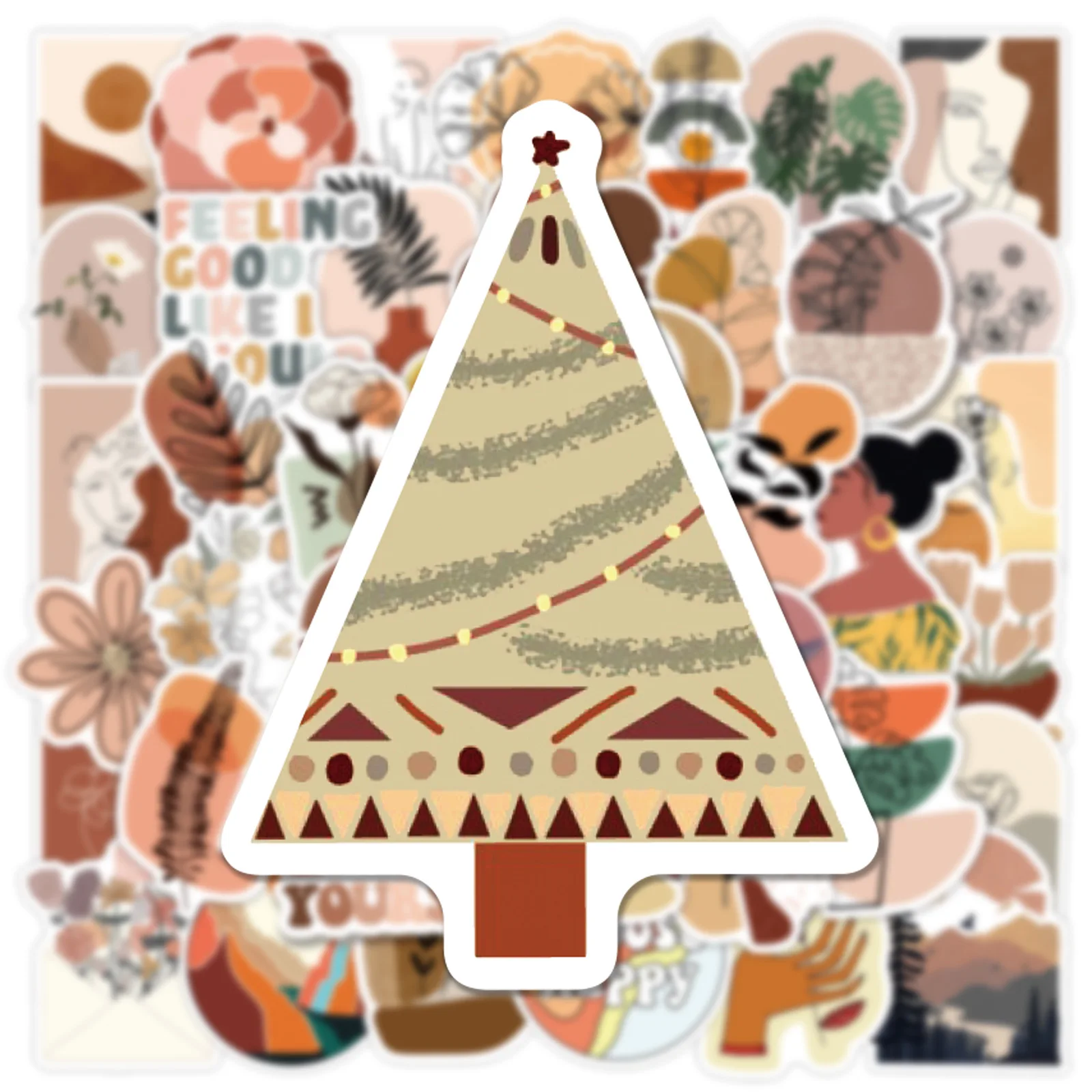 50Pcs 낙서 빈티지 보헤미안 스티커 미적 레트로 보호 아트 데칼 전화 노트북 고정식 스크랩북 케이스 장난감