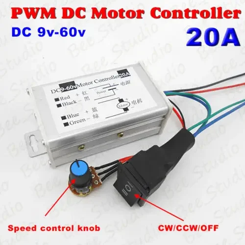 DC Motor Speed Controller DC 9V-60V 12V 24V 48V 20A PWM CW CCW Reversible Switch