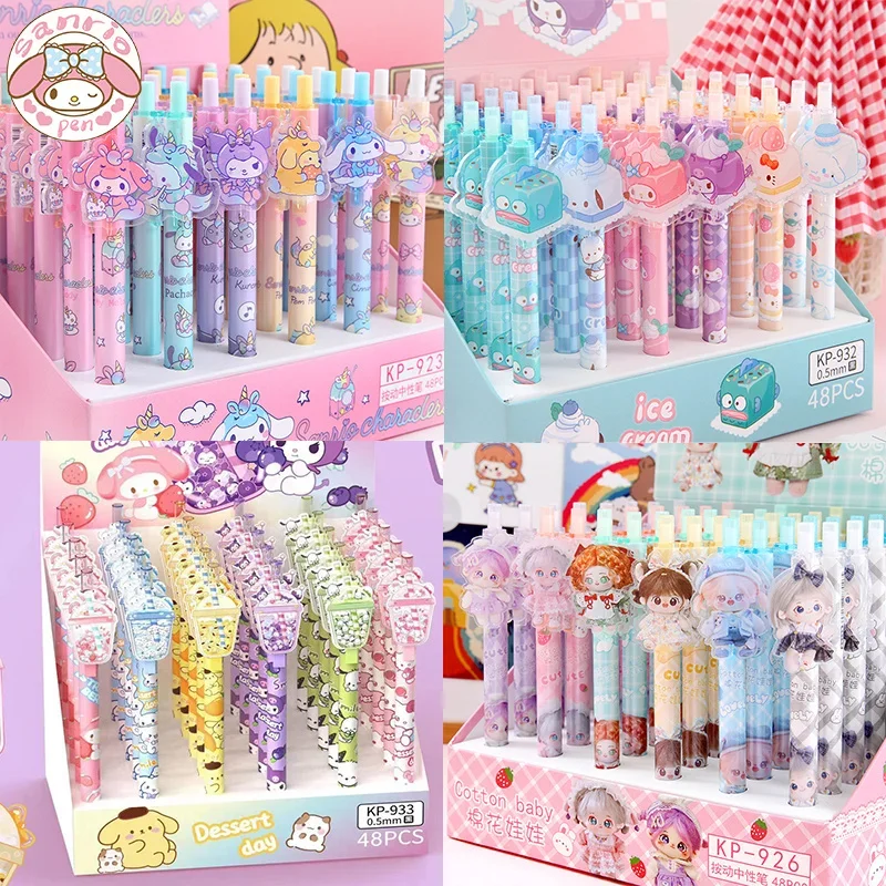 

Genuine Sanrio Gel Pen 24/48pcs New Kawaii Kuromi Melody Cute Patch Pens Student Stationery School Supplies Children Study Gifts