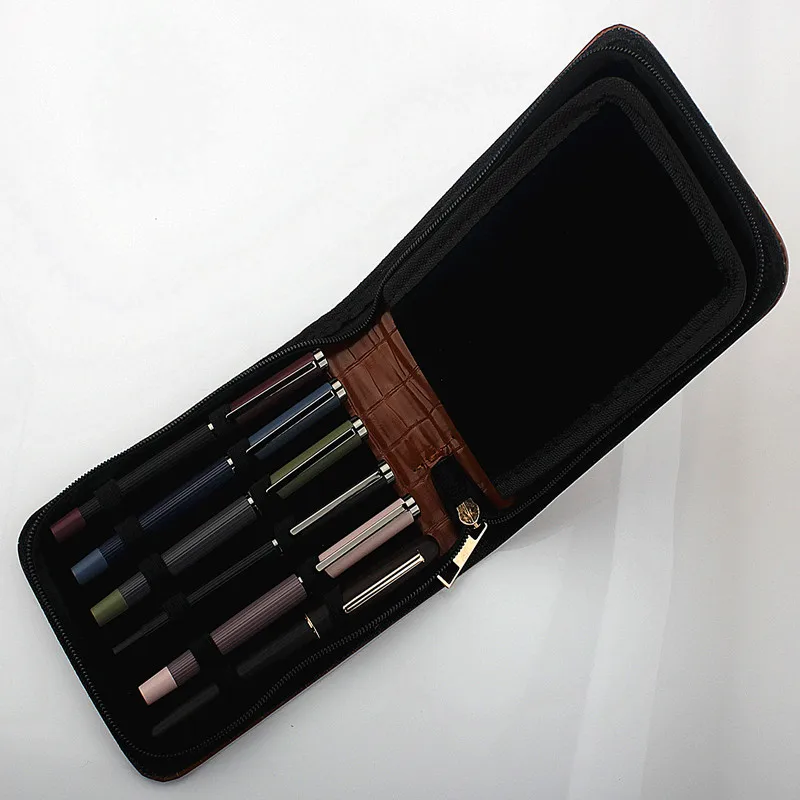 Coffee crocodile pattern 12 Pens Fountain Pen/Roller Pen PU Leather Zipper Case Holder pen storage bag
