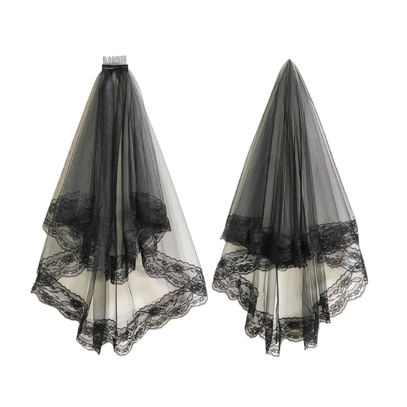 

Темная вуаль, кружевная вуаль, мантилья, покрывало на голову, свадебные аксессуары для волос, черная свадебная вуаль, головной