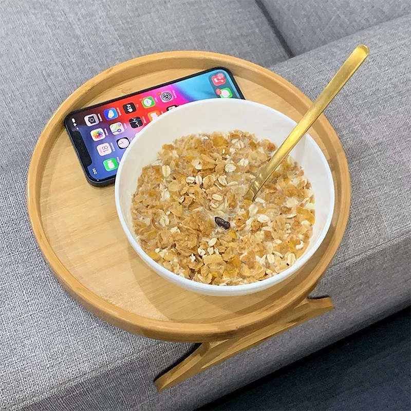 Sofa Tray Table Sofa Armrest Clip-On Tray Natural Bamboo Sofa Tray Practical TV Snack Tray for Remote Control Coffee Snacks 2