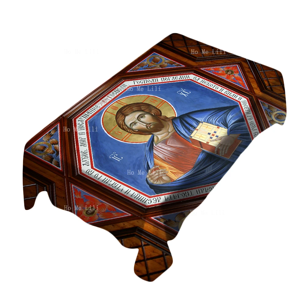 

Jesus Christ Statue Holding A Holy Bible Carrying The Holy Cross Window Background Tablecloth Waterproof By Ho Me Lili