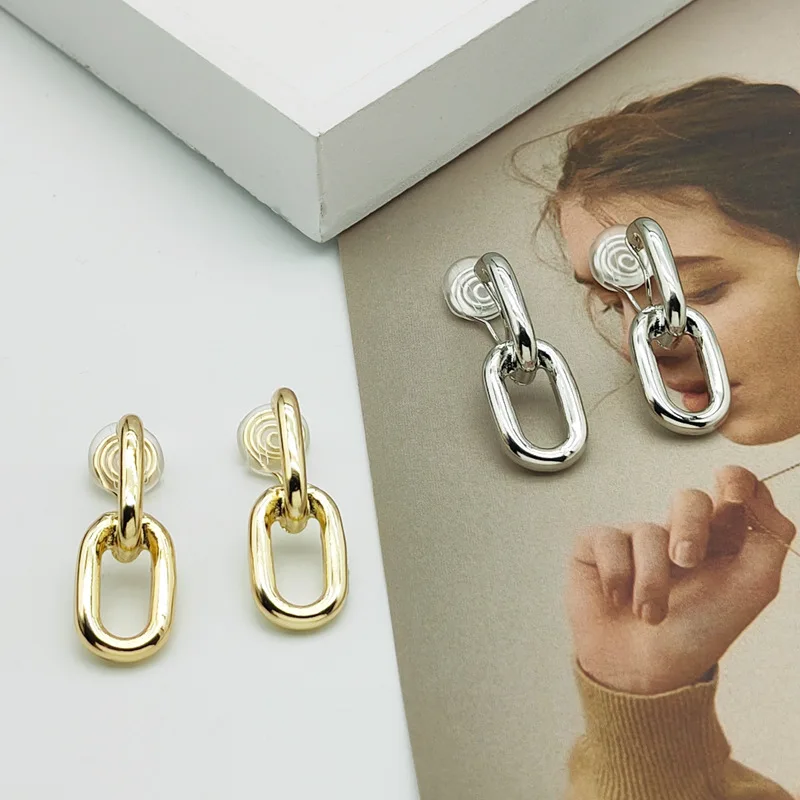 Personality Silver Plated Oval Mosquito Coil Clip on Earrings European and American Simple Metal Rubber Ear Clips ear clip earrings clip earrings ear clip ear accessories
