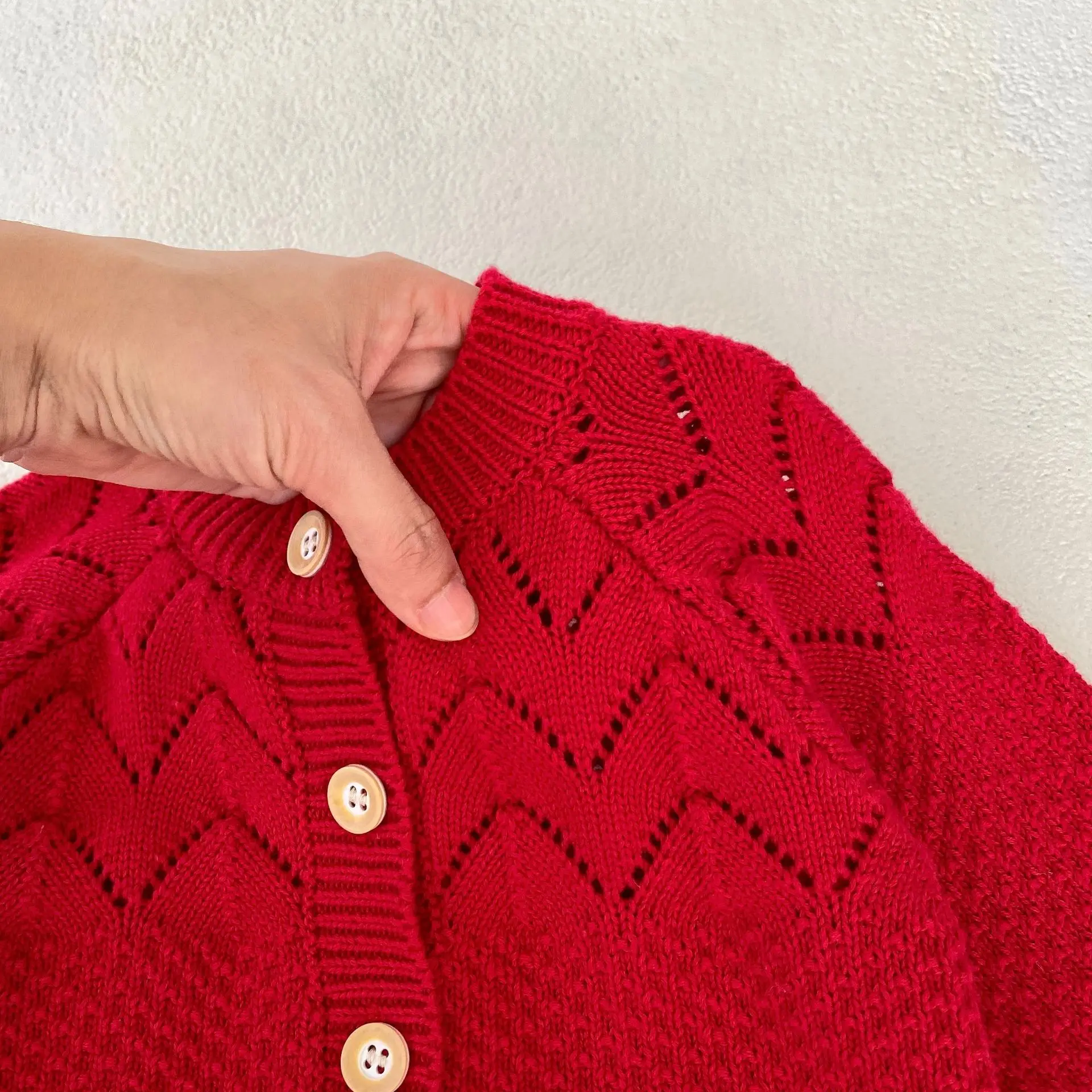 Baby Girls Sweater Spring Outfit Baby Girl Hollow Knit Jacket Solid Color Suspender Knit Sweater 2 Pieces