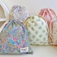 Cotton Mommy Storage Bags Outdoor Baby Stroller Hanging Pocket Carrier String Storage Bag Printing Drawstring Pouches 26X29cm 1