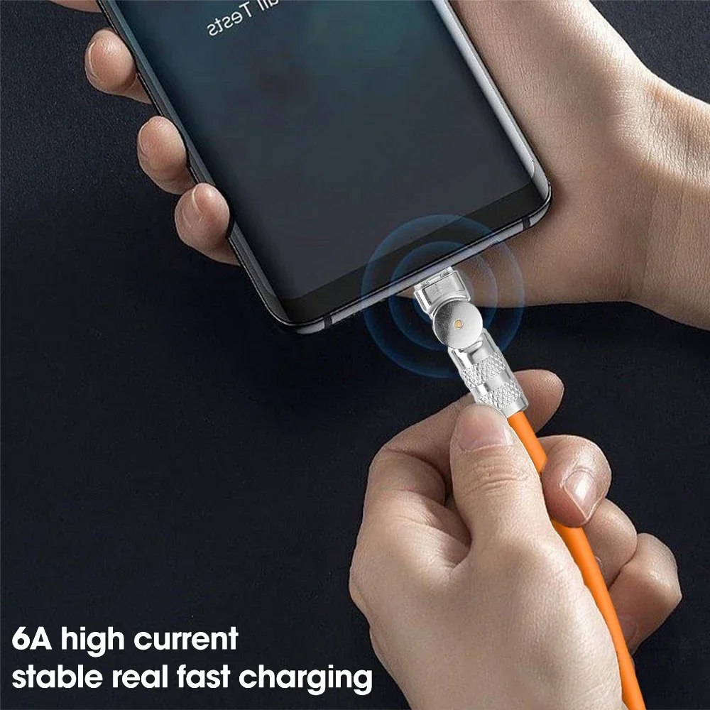 180 도 회전 엘보 휴대폰 케이블, 120W 6A 고속 충전 와이어 코드, 가벼운 USB C 타입 마이크로 USB 데이터 라인