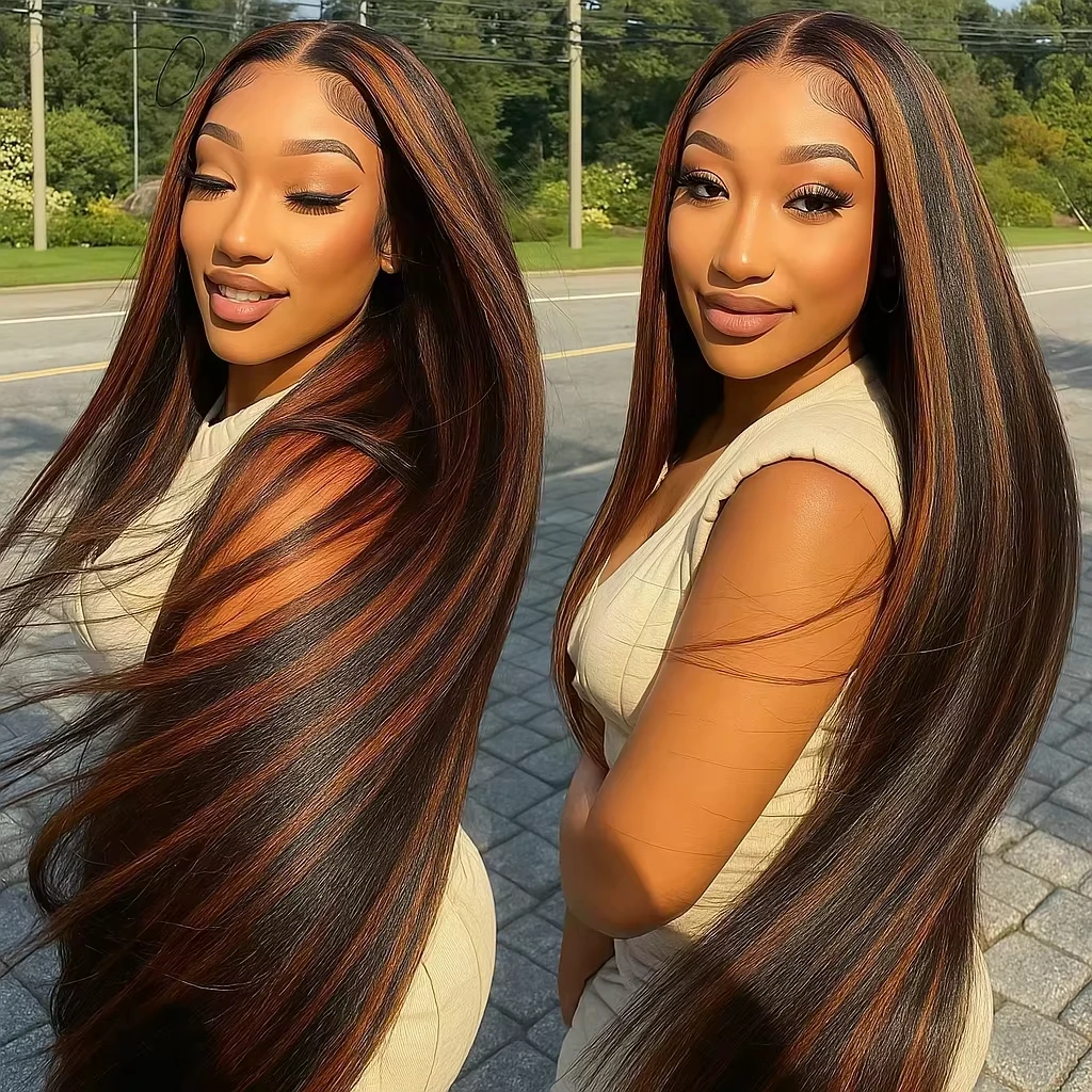 1B/30 Straight Highlight Wig Human Hair 30 Inch 13x4 13x6 HD Lace Frontal Wig 200 Density Colored Brazilian Hair Wig For Women