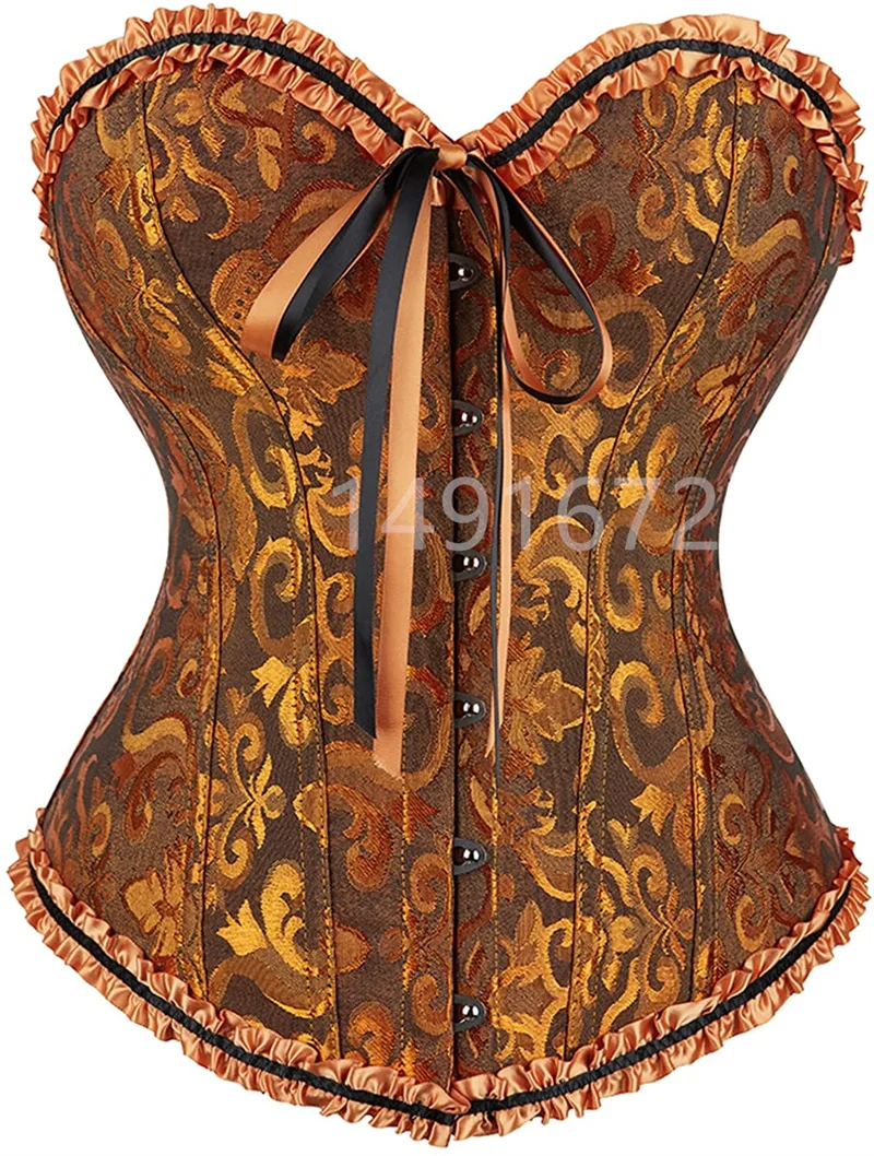 

Corset Bustier Top Yellow Sexy Women's Plus Size Overbust Corselet Lace up Floral Gothic Brocade Vintage Fashion Medieval