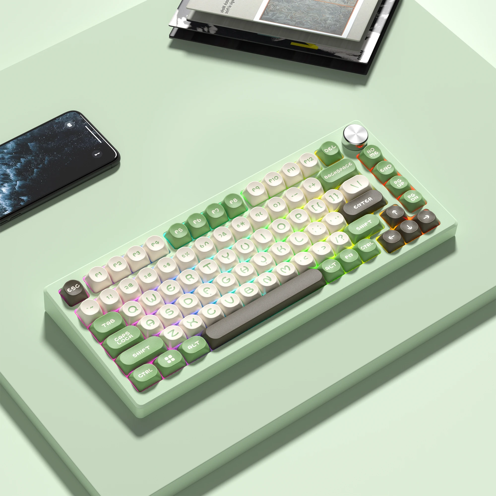 Cherry mx Switch Teclado Gaming Mecânico Green Pine Perfil Moa Pbt Keycaps Faça Você Mesmo Double Shot 61 84 104 Chaves - Imagem 5