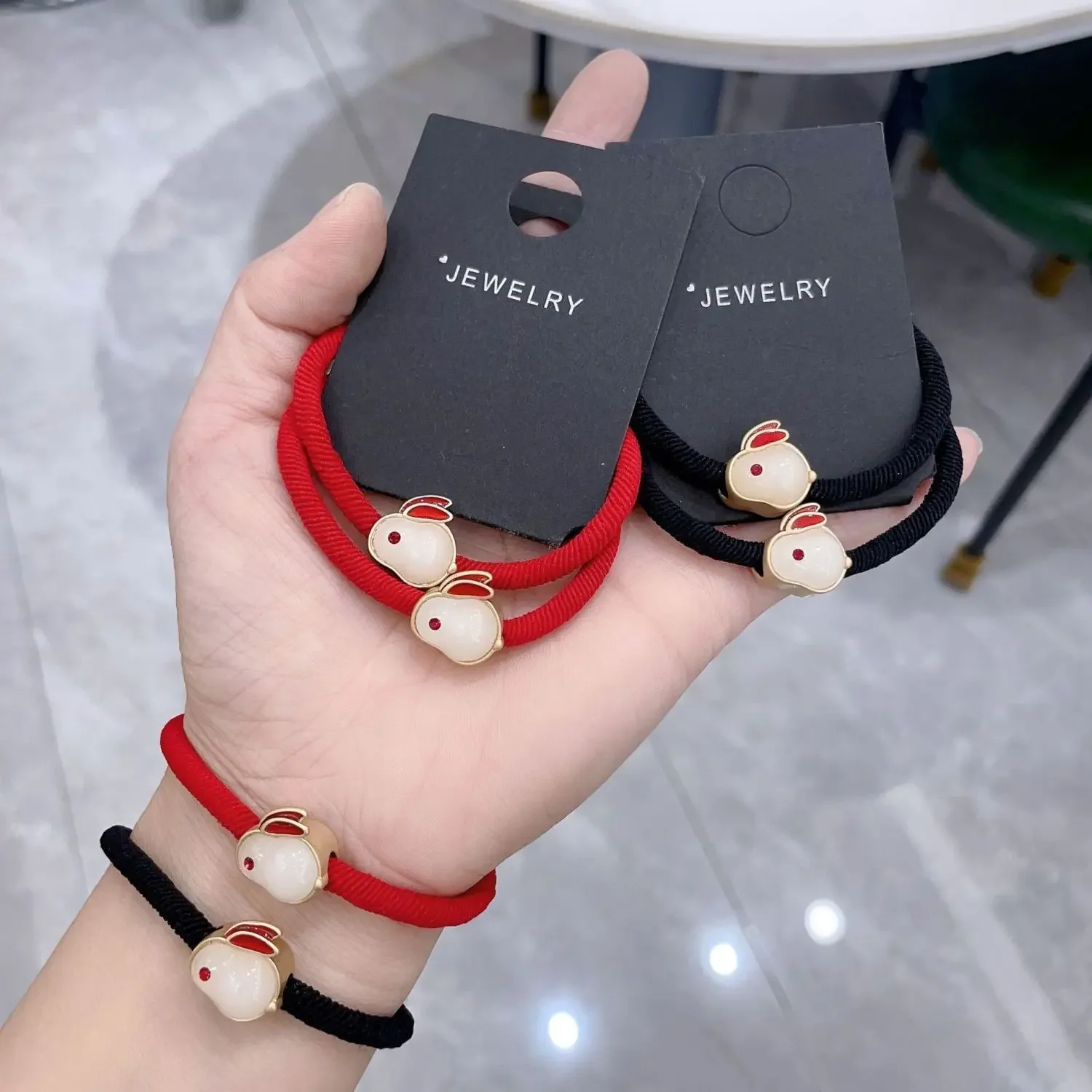 

New Year Alloy Jade Rabbit Hair Accessories Red Year Of The Rabbit Hair Band Head Rope Rubber Band Female For Women Gift