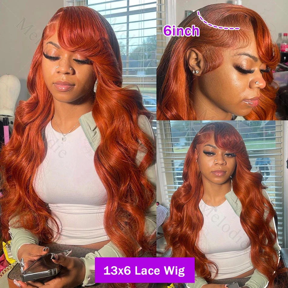 Melodie 40 Inches Ginger Water Wave 13X6 Lace Front Wig HD Lace 13x4 Glueless 350 Colored Wigs Human Hair Body Wave 250 Density 2