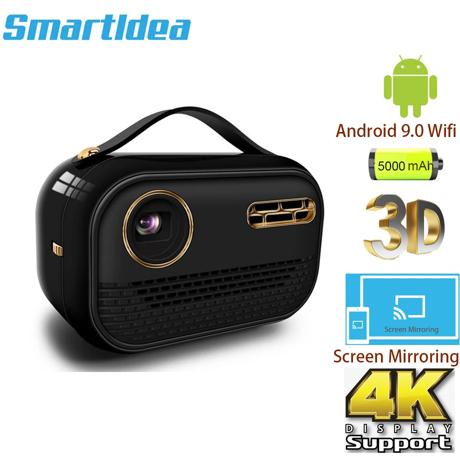 Smartldea P16 Mini Portable projector Pico Smart Android LED WiFi DLP Proyector 4K for Smartphone 3D Outdoor Yard Party beamer