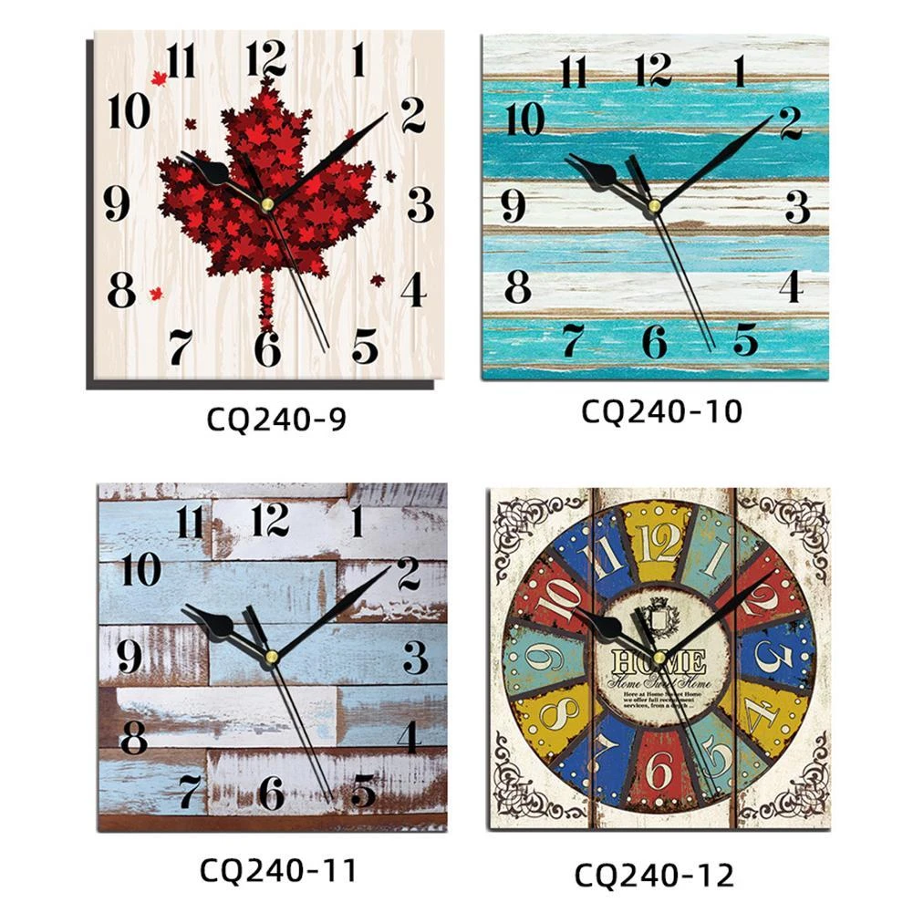 Wooden Square Wall Clocks Silent Nonticking Battery Powered For Home