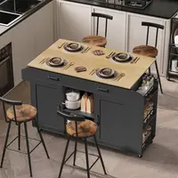 Portable Rolling Kitchen Island with Drop Leaf, Storage, Spice Rack, and Towel Holder - 52.8 Black & Natural KINB12801 2