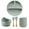 5PCS Silicone Baby Tableware Set Divided Plates Suction Cup Bowl Spoon Fork Dishes For Toddler Training To Eating Safe BPA Free 1