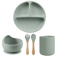 5PCS Silicone Baby Tableware Set Divided Plates Suction Cup Bowl Spoon Fork Dishes For Toddler Training To Eating Safe BPA Free 1