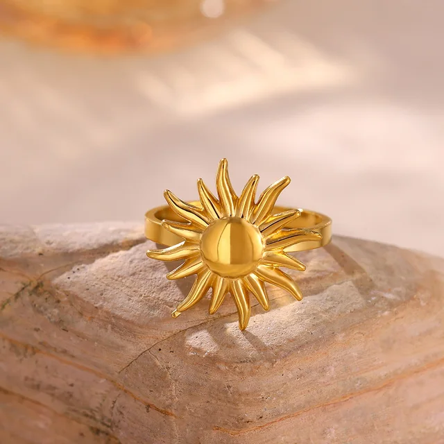 88198-f5395a.jpg Bague d'été imperméable couleur or rose pour femmes, anillos romantiques en forme de fleur de marguerite, en acier inoxydable, cadeaux élégants pour fête