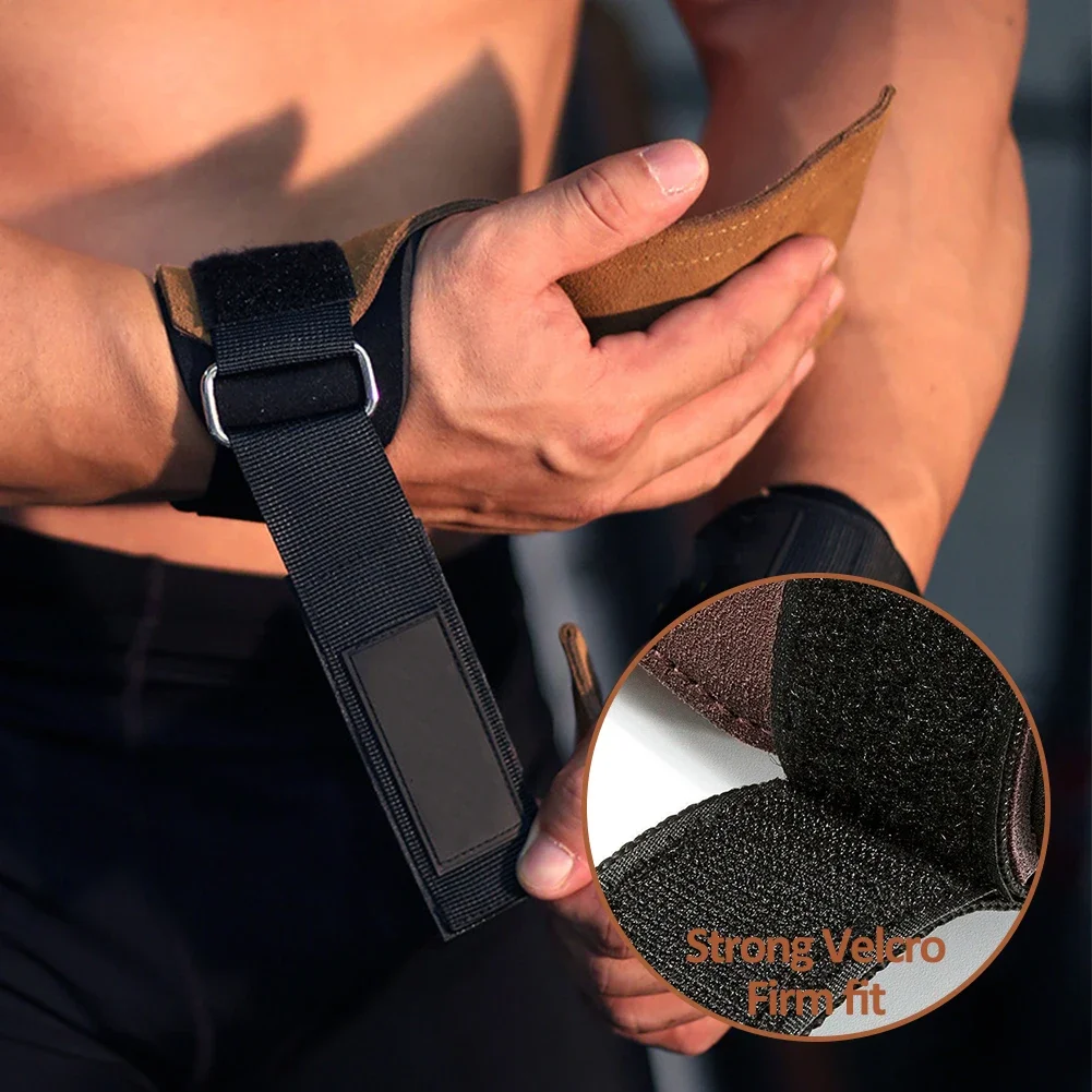 Bench Press Weight Lifting Wrist Hooks Straps Cowhide Deadlift Gloves and Grip Pads for Fitness Gym Training Dumbbell Pull-Up 2