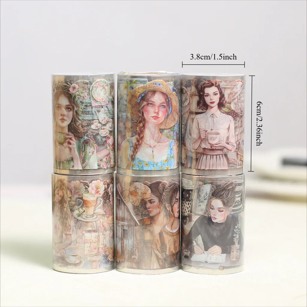 Adhesive Tape Stickers Scrapbooking Supplies Journal Tools Set 60mm*2m Girl Stickers Junk Journal Sticker Tape PET Masking Tape Decorative Diary Scrapbooking Sticker Aesthetic