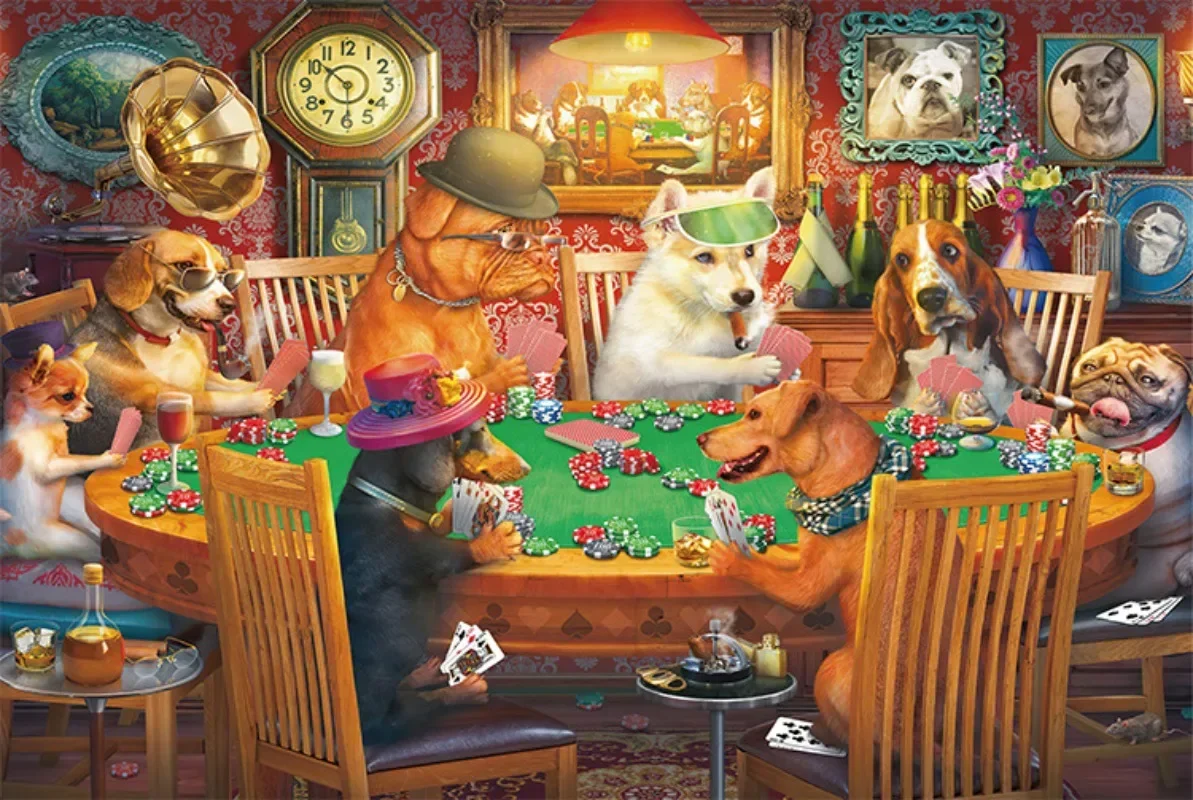 38*26cm Adults 1000 Pieces Paper Jigsaw Puzzles Puppy Gathering Cute Animals Paintings Stress Reducing Toys Christmas Gifts 2