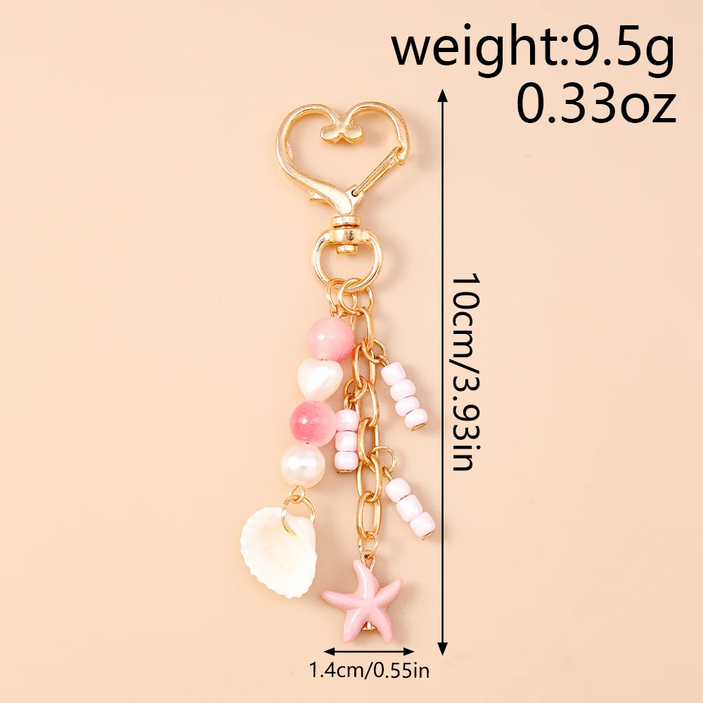 Aihua Chic Perlen-Seestern-Muschel-Schlüsselanhänger für Damen und Mädchen, Handtaschen- und Rucksackanhänger, Schlüsselring, Schmuckgeschenke – Detail 15