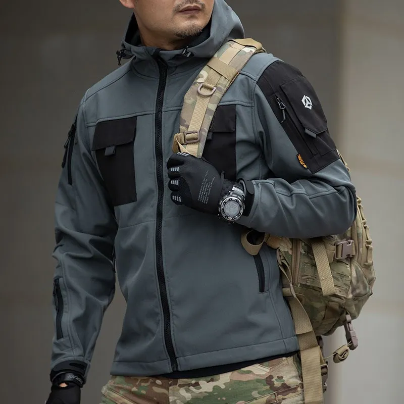 

Mens Soft Shell Tactical Jacket Autumn Winter Military Fleece Jacket Coat Outdoor Waterproof Hooded Hiking Jacket Windbreaker