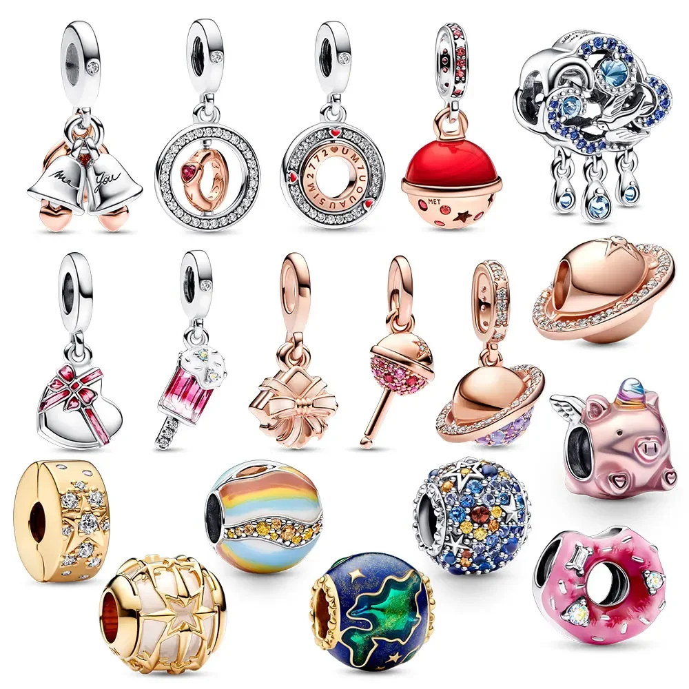 

2024 Charm 925 Silver Heart Pendant Pink Pig Dangle Galaxy Beads Fit Original Bracelet Women Jewelry Love Birthday Gift
