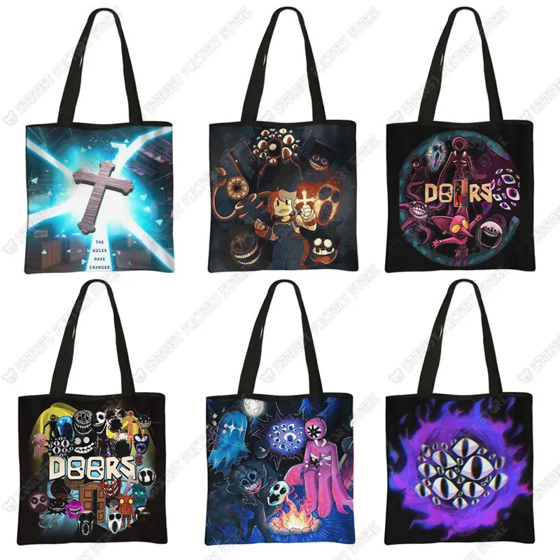 Cartoon Doors Shopping Bag Game Women Handbag Causal Totes Large Capacity Storage Shoulder Bags for Travel Ladies Shopper Bag