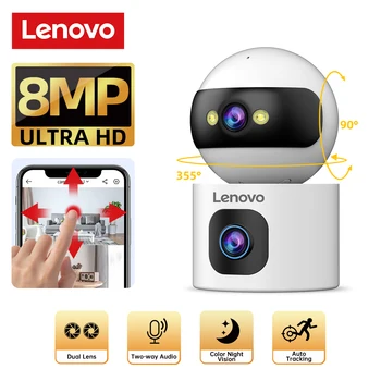 Lenovo Telecamera di sicurezza IP HD a doppio obiettivo Telecamera WiFi interna da 8 MP Telecamera di sorveglianza audio video CCTV notturna a colori con tracciamento automatico