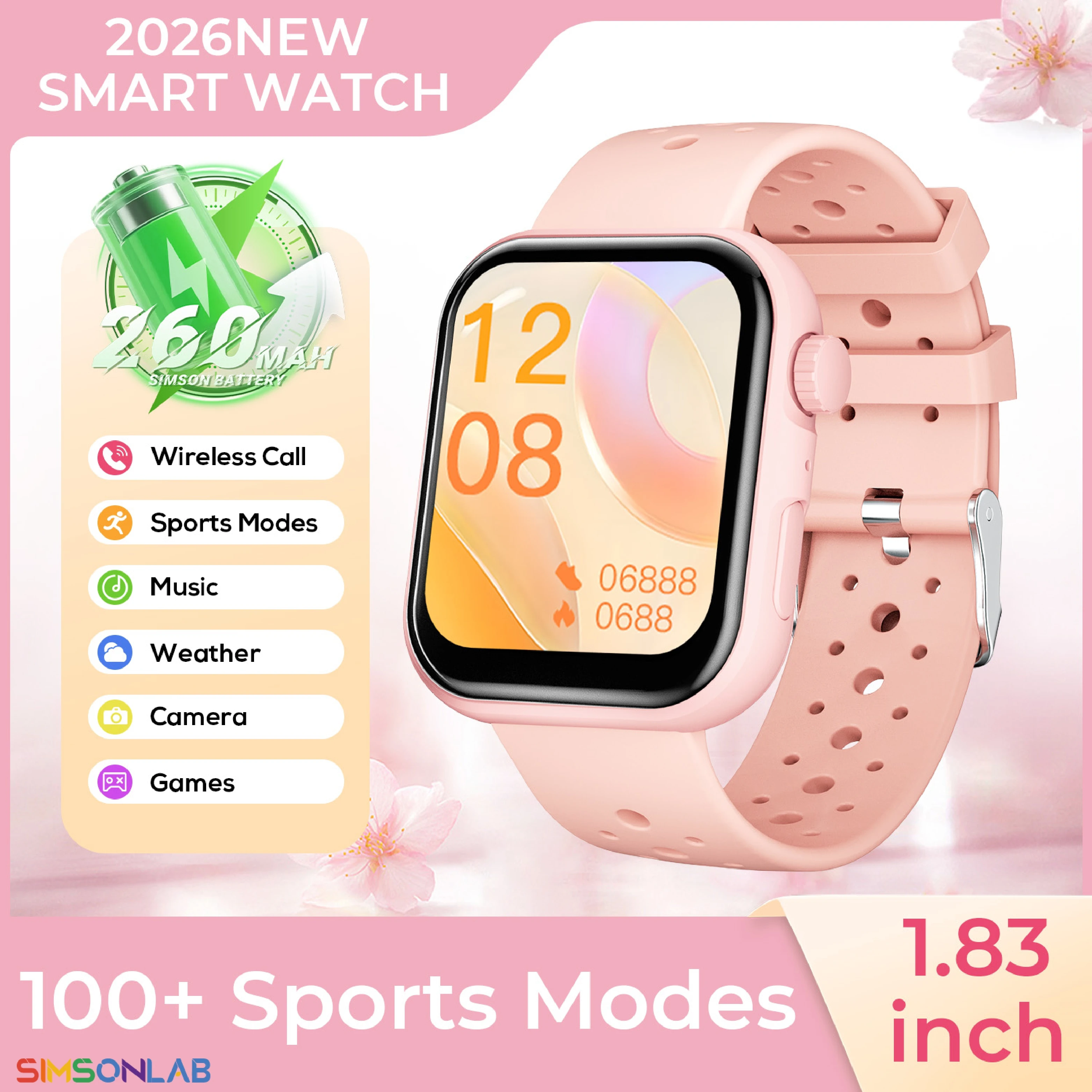 2026 New SmartWatch Bluetooth Call Music Sports Band Long Battery Fitness Tracker Silicone Strap Health Monitor for Adults fun 1