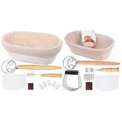 Sourdough Bread Baking Supplies Set with Linen Insert Round Fermentation Basket Kit Washable for Kitchen Home Bakery