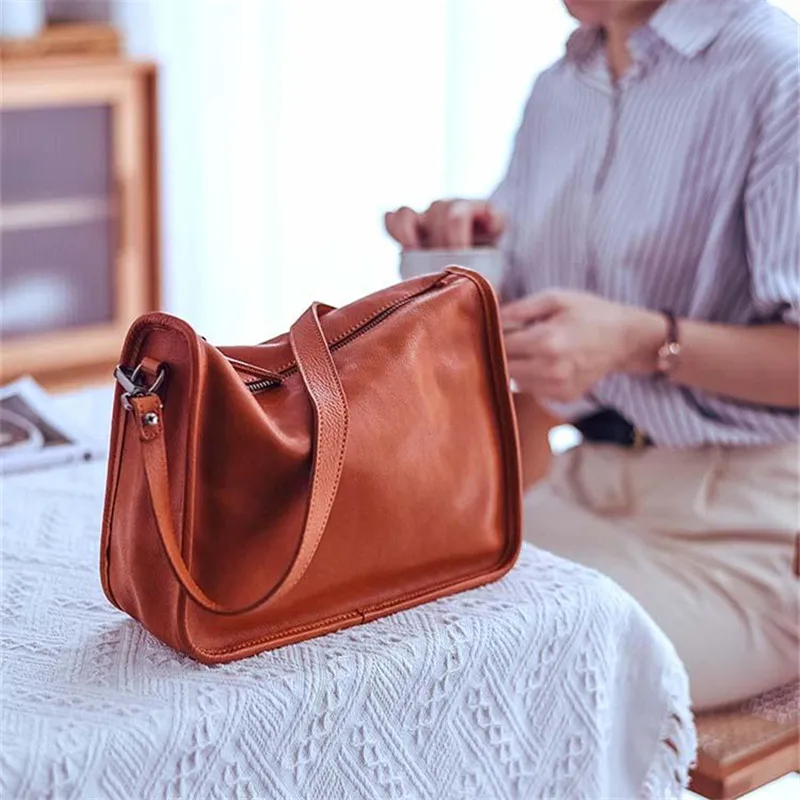 

Уличная дизайнерская женская сумка ручной работы из мягкой натуральной кожи, модная Роскошная дамская сумочка на плечо из первого слоя воловьей кожи