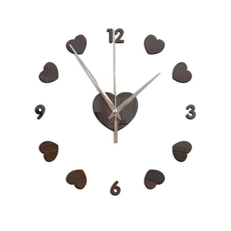 Creative Heart Mirror Wall Clock for Bedroom Living Room Wall Decor Mirror Sticker Acrylic Clock Creative Gift for Friend