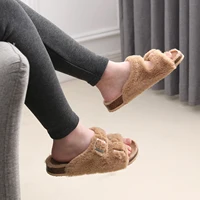 Shevalues Fuzzy Slippers Women Cork Footbed Fluffy Slide Sandals Open Toe Indoor House Shoes With Arch Support Adjustable Buckle - Image 3