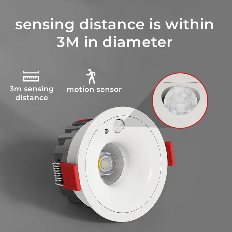 Embedded PIR Motion Sensor Spotlight COB Radar Infrared Downlight For Entrance Corridor Aisle Living Room Opening 75mm AC85-265V 2