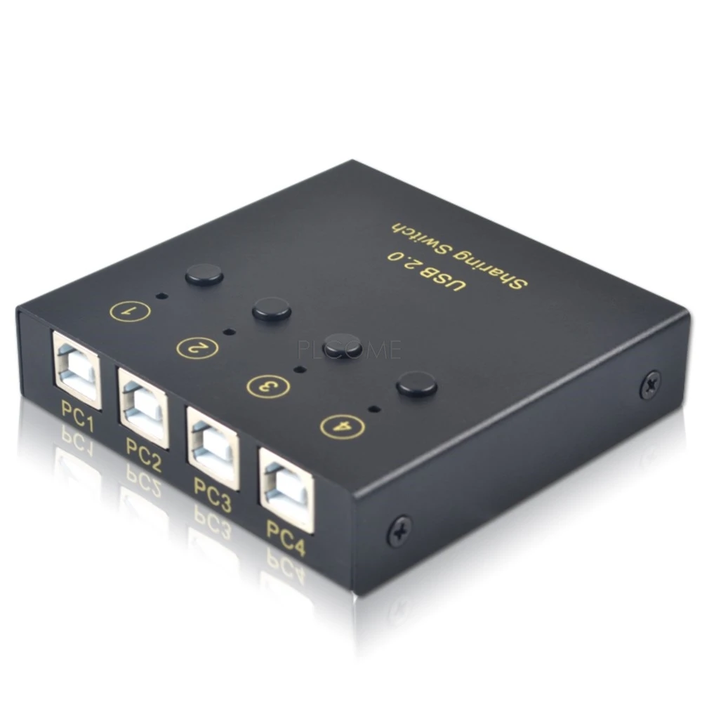 4 Ports Auto USB 2.0 Sharing Switch Hub, PC Share 2 USB device Flash Printer 480Mbps with Cables, by Button/Hotkey/Software