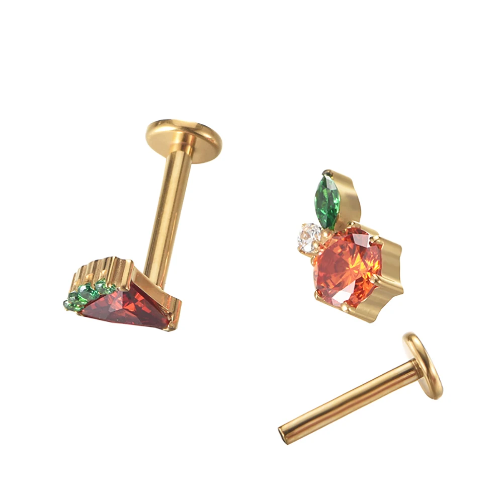 QM 티타늄 피어싱 내부 나사산 수박 오렌지 귀걸이, 나선 연골 이주 바디 쥬얼리, ASTM F136, 1 개
