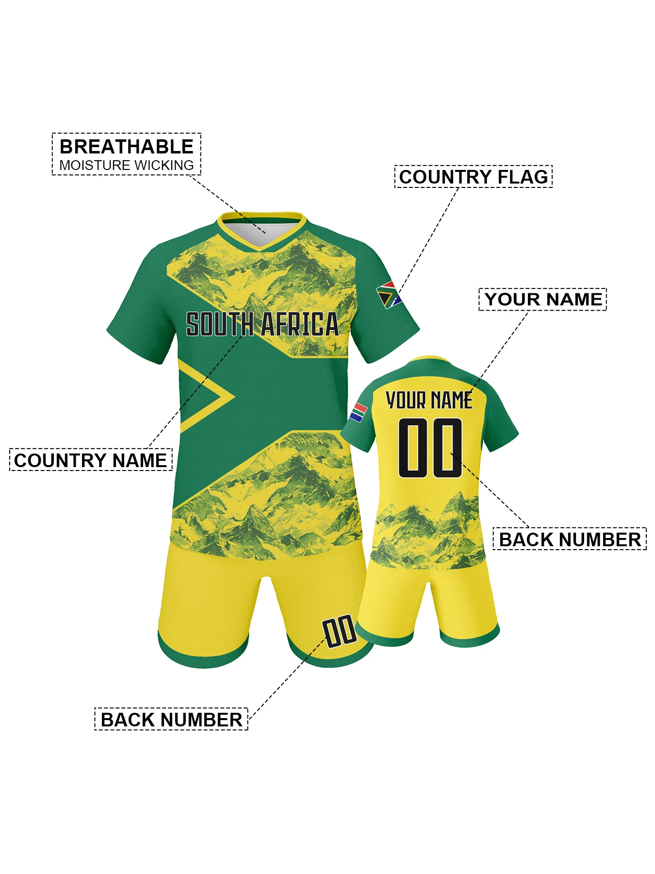 boy's custom south africa soccer kit personalized football set with name & number, breathable national team training uniform Boy's Custom South africa Soccer Kit Personalized Football Set with Name & Number, Breathable National Team Training Uniform 5