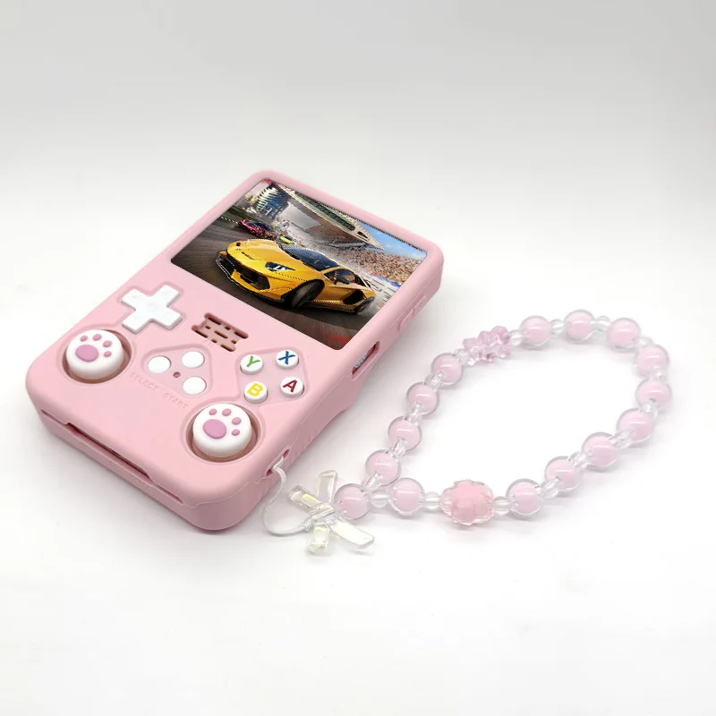 Pink Cute Silicone Protective Case with Lanyard and Button Cover for Handheld Game Console - Adorable Kids Gift