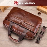 BULLCAPTAIN sac pour ordinateur portable en cuir, couche supérieure en cuir 15 "sac pour ordinateur portable porte-documents pour ordinateur portable pour hommes porte-documents travail sac de voyage d'affaires 053 2