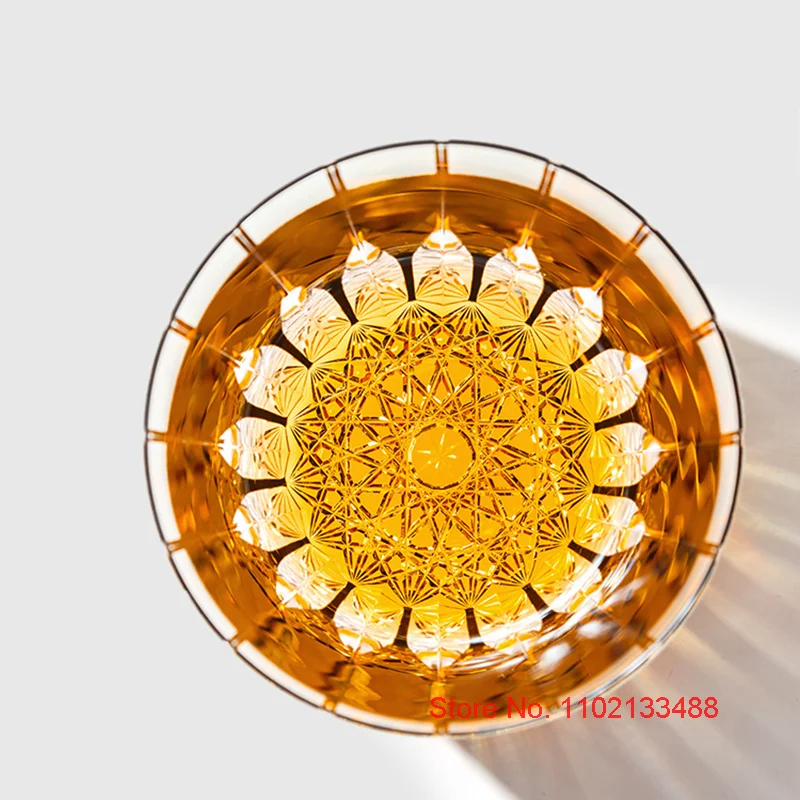 Cyan Ink Asterism Crystal Whiskey Glasses Japanese KAGAMI Design Kiriko EDO Wine Tasting Cup Light And Shadow Whisky Rock Glass