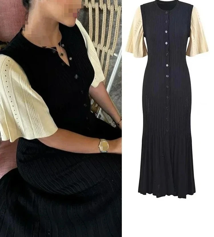 Ribbed Knit Maxi Dress with Short Sleeves product image