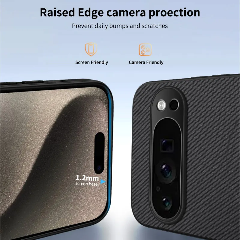 Luxury Carbon Fiber Slim Shockproof Phone Case with Protective Lens Cover