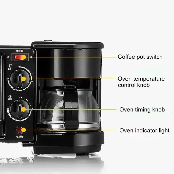 Hot Sale 3 in 1 Multifunctional Breakfast Station Toast Oven Coffee Maker Griddle Pan Breakfast Maker for Home 3